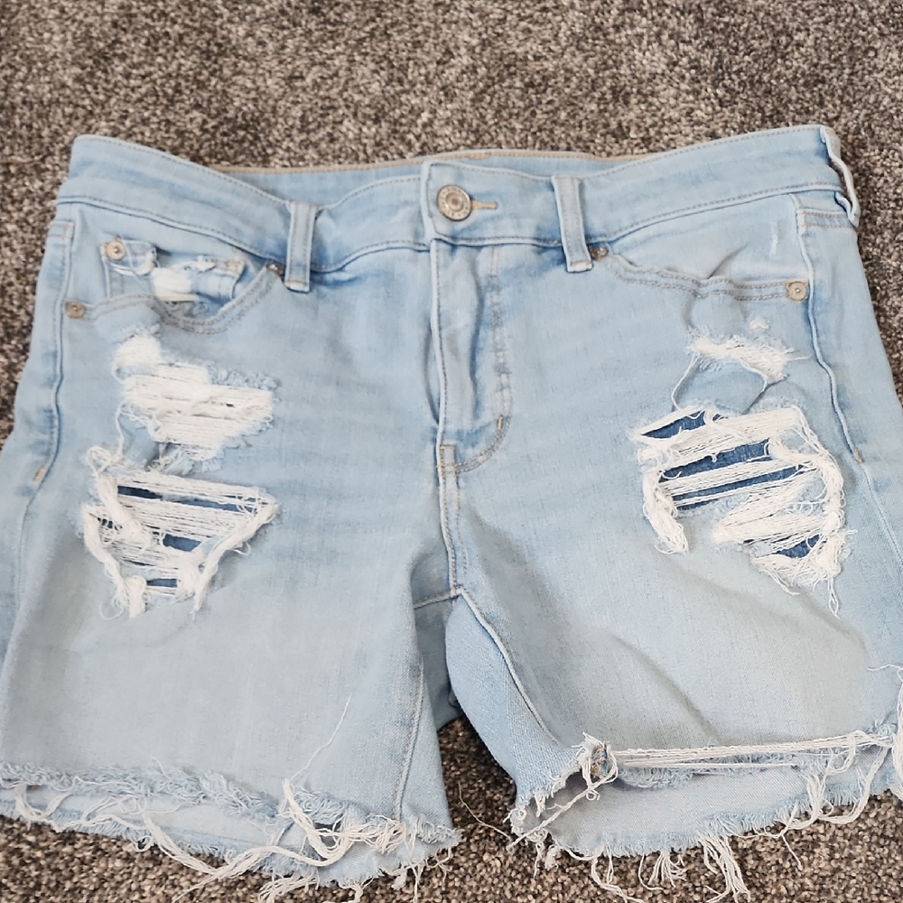 American Eagle Outfitters Light Blue Distressed Jean Shorts